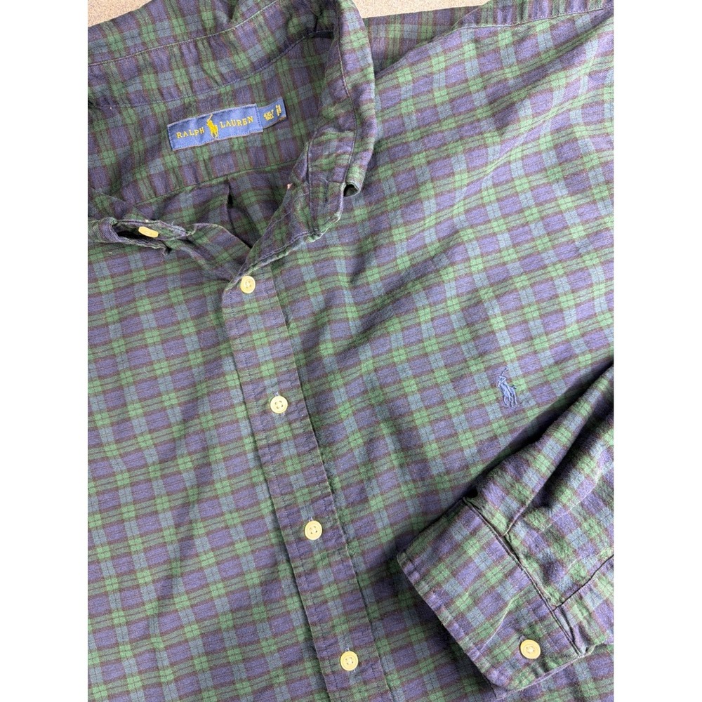 Polo Ralph Lauren Men's Plaid Button Down Shirt 4XLT Tall Long‎ Sleeve Oxford